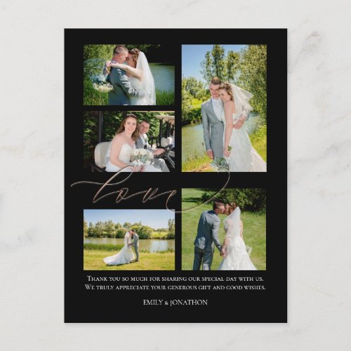Five photos Script Love Wedding Thank you Black Postcard