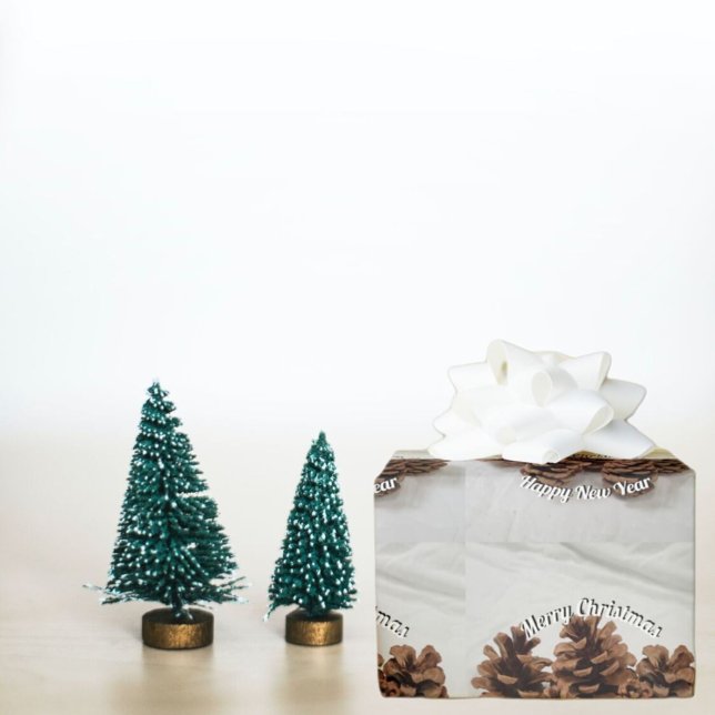 Five Pinecones Merry Christmas Happy New Year  Wrapping Paper (Creator Uploaded)