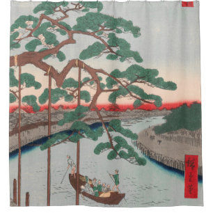 Five Pines at Onagi Canal Vintage Ukiyo-e Japanese Shower Curtain