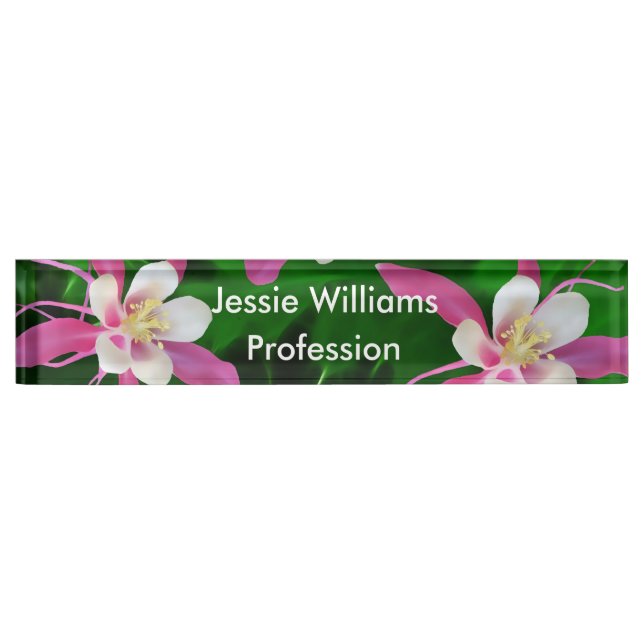 Five Pink Columbine flowers Desk Name Plate (Front)
