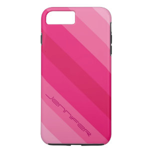 Five Pink Diagonal Stripe With Name Custom Tough iPhone 8 Plus/7 Plus Case