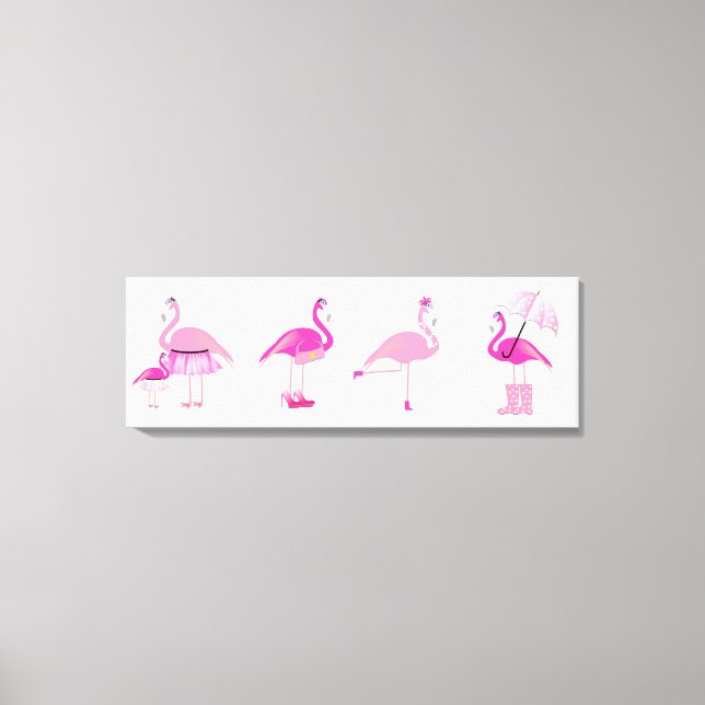 Five Pink Flamingo's - Wrapped Canvas Print (Front)