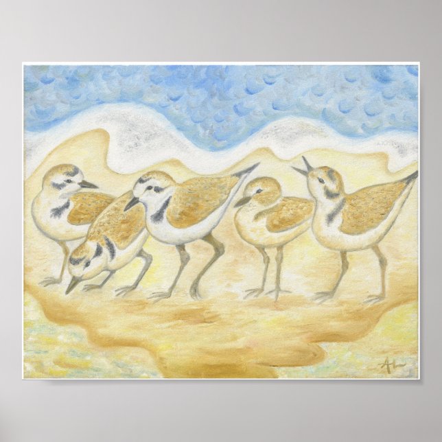 Five Plovers on the Beach art print (Front)