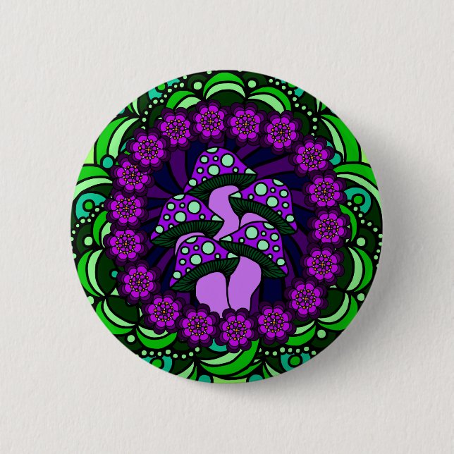 Five Purple Mushrooms Button (Front)
