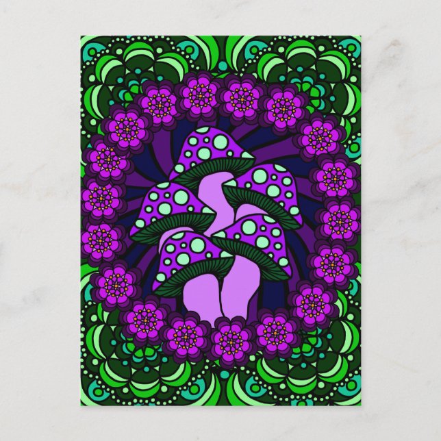 Five Purple Mushrooms Postcard (Front)