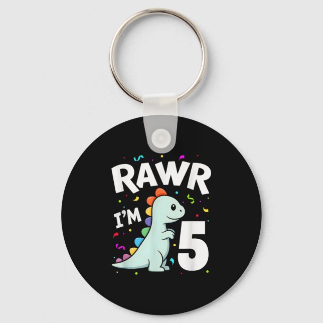 Five Rawr Im 5 Years Old T-rex Dinosaur 5th Birthd Keychain (Front)