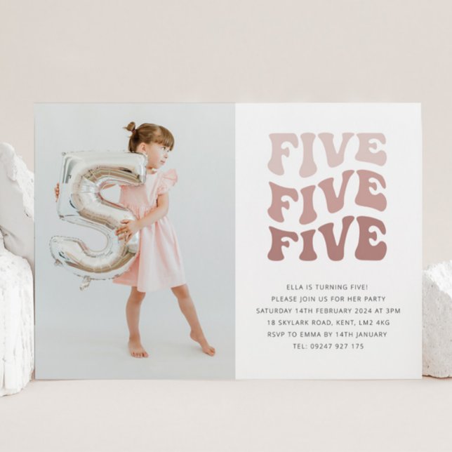 Five Retro Blush Landscape Photo Invitation (Creator Uploaded)