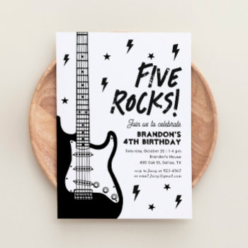 Five Rocks Guitar Rock And Roll 5th Birthday Invitation by LittleFolkPrintables at Zazzle