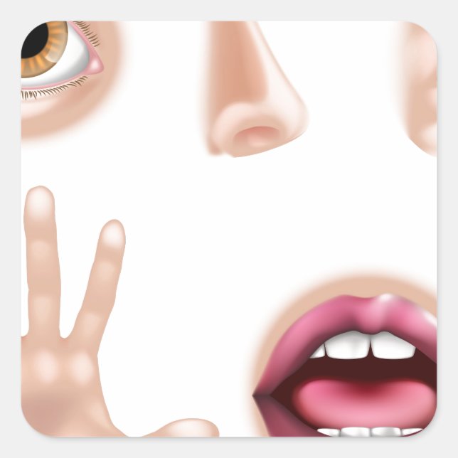 Five Senses Body Parts Square Sticker (Front)