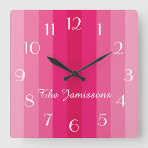 Five Shades of Pink, Name, Round or Square, Square Wall Clock