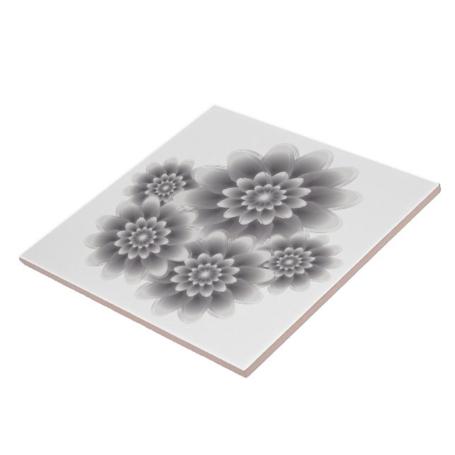 Five silver flowers ceramic tile (Side)