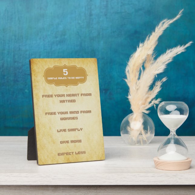 Five Simple Rules to be Happy Plaque (Side)