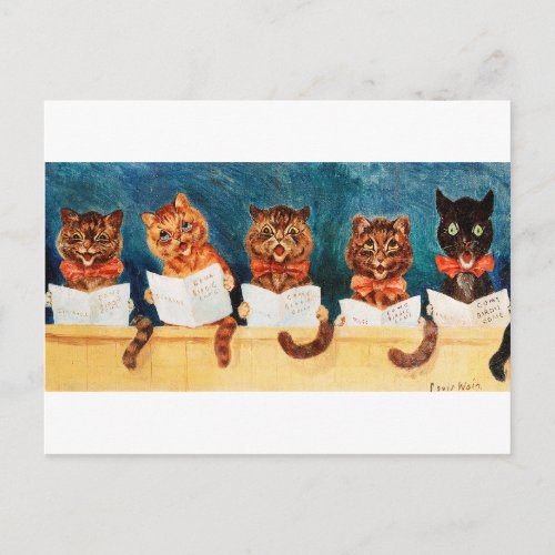 Five Singing Cats Louis Wain Postcard