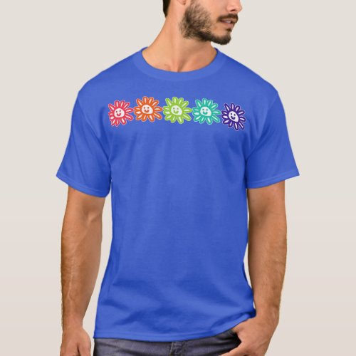 Five Smiley Face Daisy Flowers Graphic T_Shirt