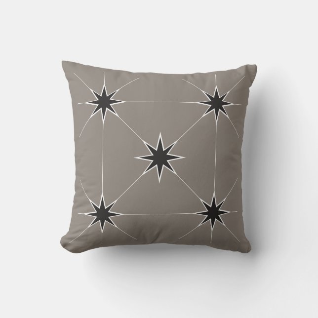 Five Star Black on Silver background. Throw Pillow (Front)