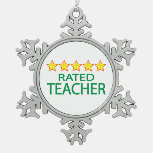 Five Star Teacher Snowflake Pewter Christmas Ornament
