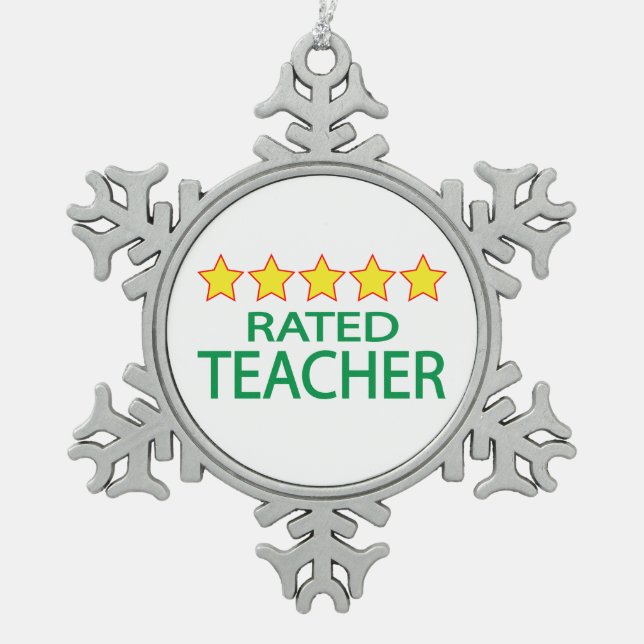 Five Star Teacher Snowflake Pewter Christmas Ornament (Front)