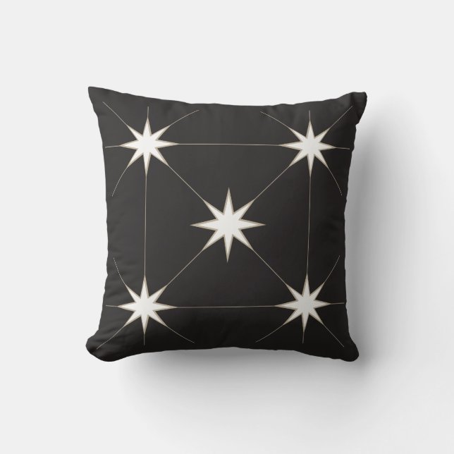 Five Star White on Black background. Throw Pillow (Front)