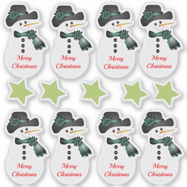 Five Stars And Snowman Custom-Cut Vinyl Sticker (Front)