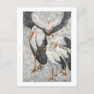 Five Storks in a Meadow - Theo van Hoytema Postcard