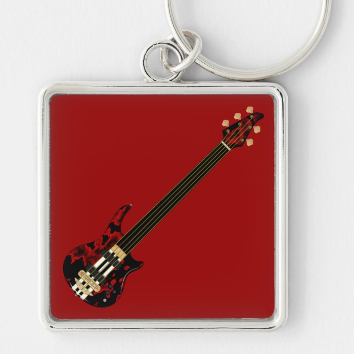 Five String Fretles Bass Guitar (red blob) Key Chains