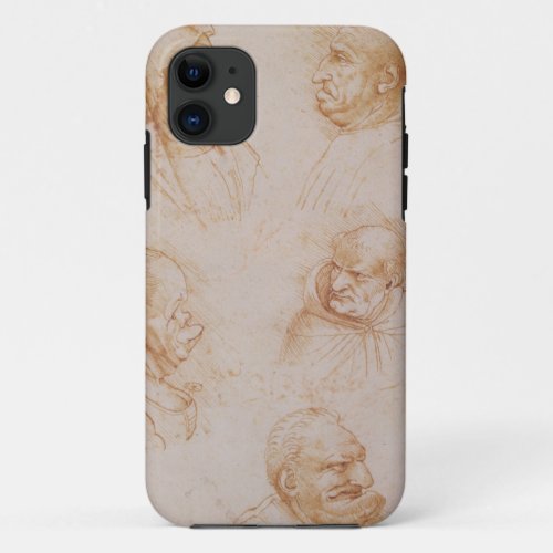Five Studies of Grotesque Faces red chalk on pape iPhone 11 Case