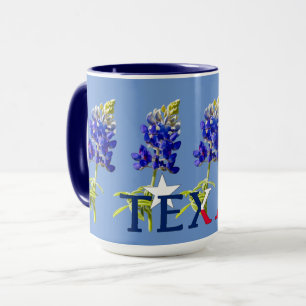Five Texas Bluebonnet Flowers on Blue Mug