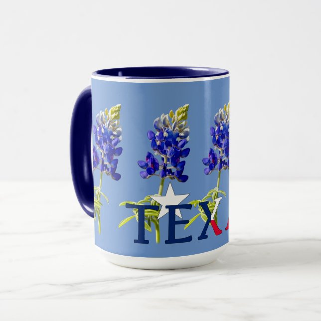 Five Texas Bluebonnet Flowers on Blue Mug (Front Left)