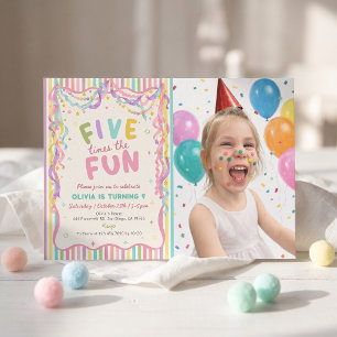 Five Times The Fun Girl Birthday Invitation