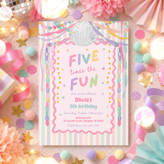 Five Times The Fun Whimsical Girl 5th Birthday Invitation