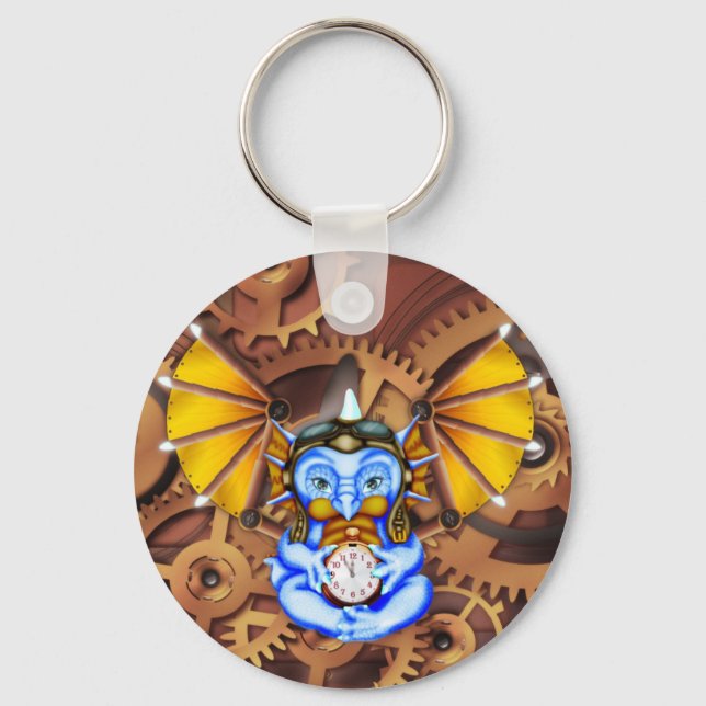 "Five to Twelve" steampunk dragon keychain (Front)