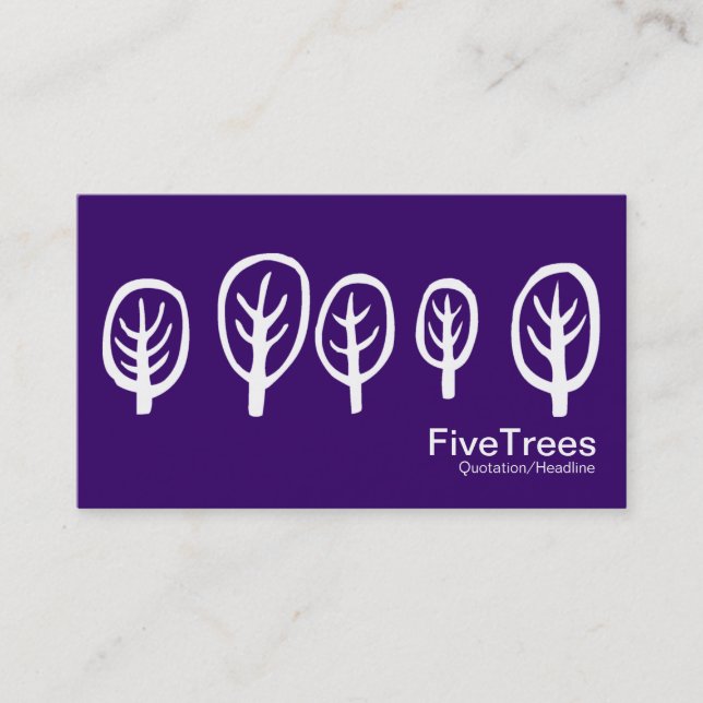 Five Trees - White on Dark Purple Business Card (Front)