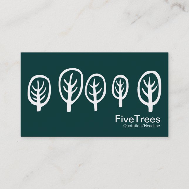Five Trees - White on Dark Teal Business Card (Front)