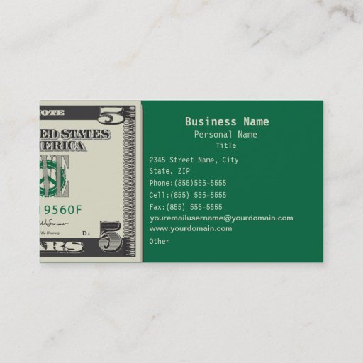 Customizable Five US$ Finance Business Business Card