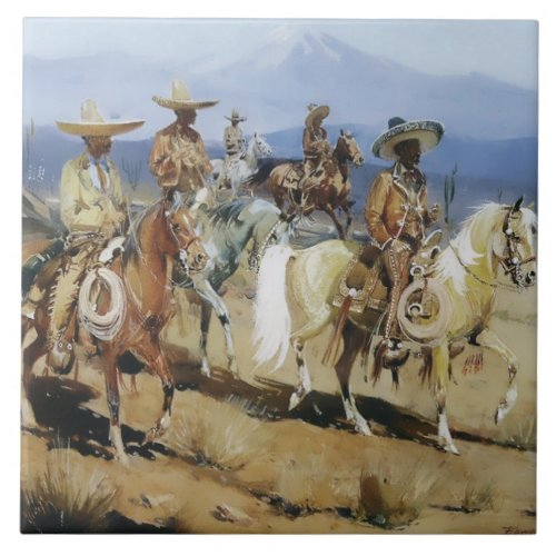 Five Vaqueros on Horseback by Edward Borein Ceramic Tile