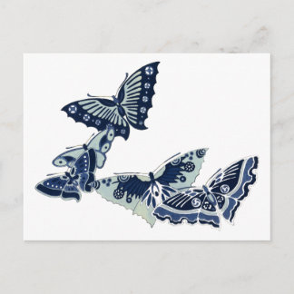 Five Vintage Blue Butterflies Postcard