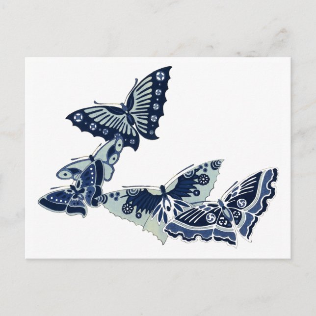 Five Vintage Blue Butterflies Postcard (Front)