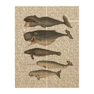 Five Vintage Whales Wood Wall Decor