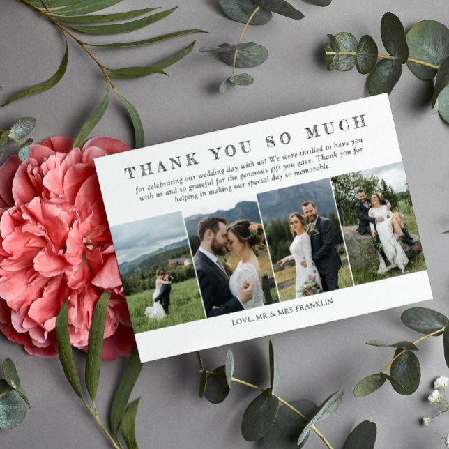 Five Wedding Photos Sketched Font Thank You Card (Creator Uploaded)