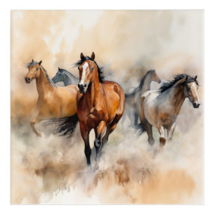“Five Wild Mustangs” Dusty Western Watercolour Acrylic Print