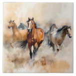 “Five Wild Mustangs” Dusty Western Watercolour Ceramic Tile<br><div class="desc">The American West has inspired its own distinct type of art. Western artists offer visions of a new land filled with possibility and danger. This image in dusty watercolor depicts wild mustang horses with the help of ai technology.</div>