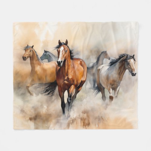 Five Wild Mustangs Dusty Western Watercolour Fleece Blanket