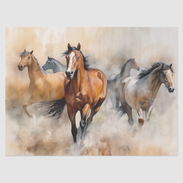 “Five Wild Mustangs” Dusty Western Watercolour Tissue Paper (Front)