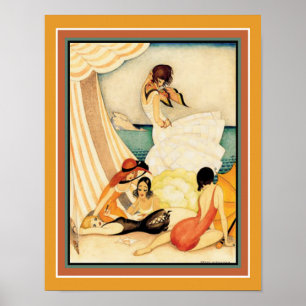 "Five Women At A Beach" 1920's Art Deco Print