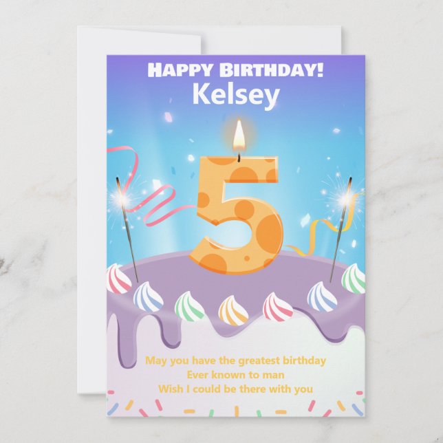 Five year old Happy Birthday card personalized (Front)