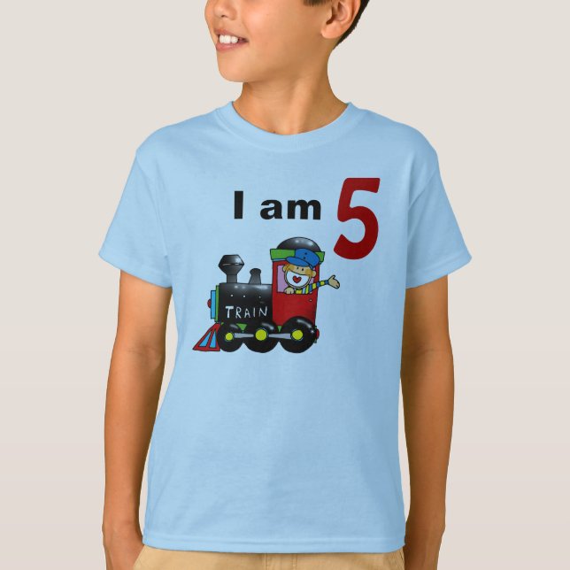 Five year old toy train birthday boy T-Shirt (Front)