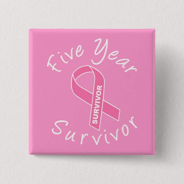 Five Year Survivor (Circle Pink Ribbon) Pinback Button (Front)
