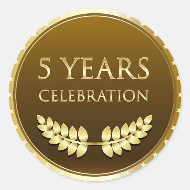 Five Years Celebration Gold Classic Round Sticker | Zazzle
