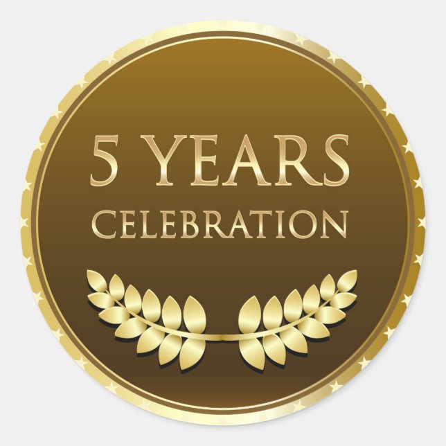 Five Years Celebration Gold Classic Round Sticker (Front)