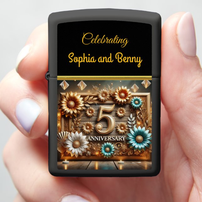 Five Years of Floral Elegance 5th Anniversary Zippo Lighter (In Hand)